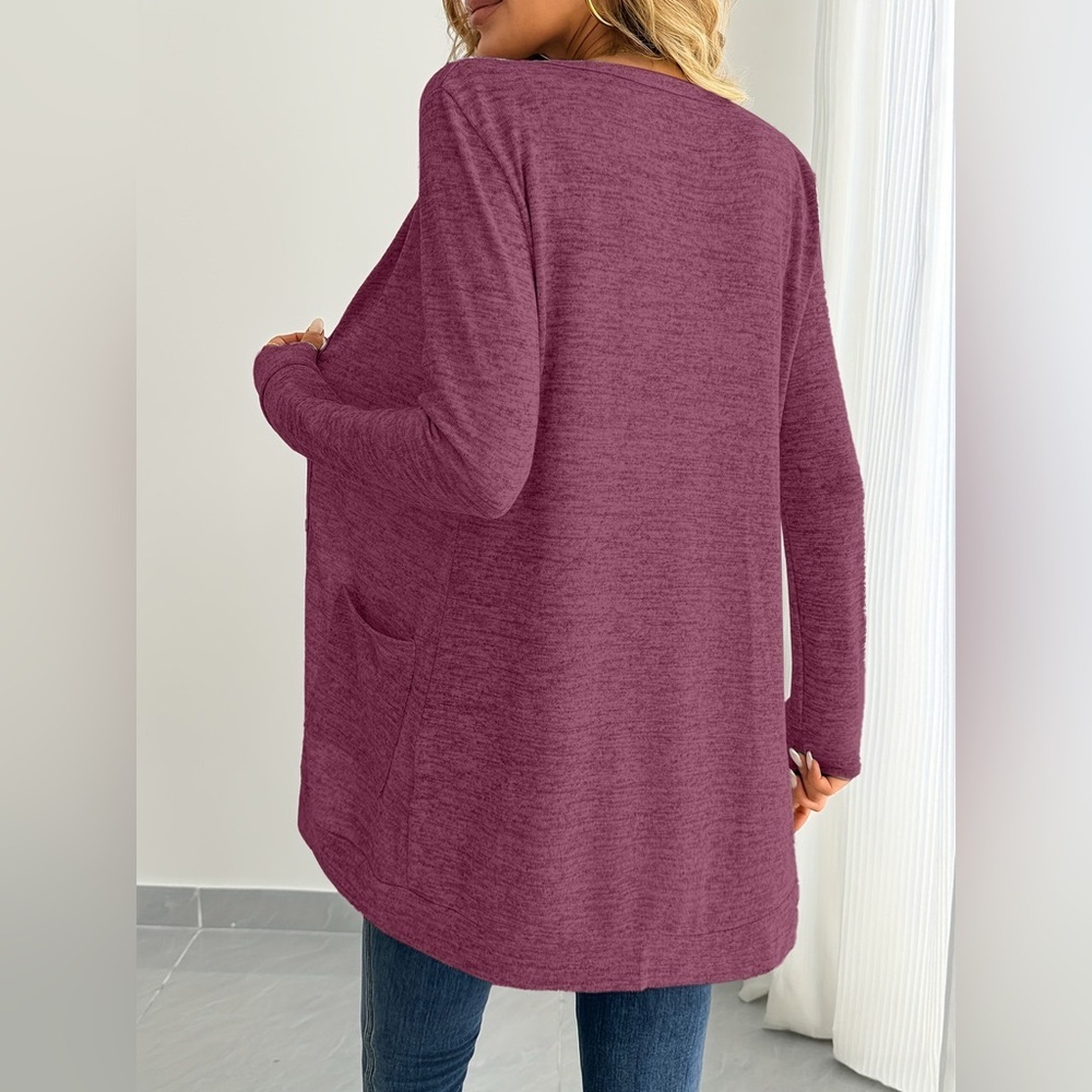 Open Front Longline Cardigan with Side Pockets - Picture 11 of 12
